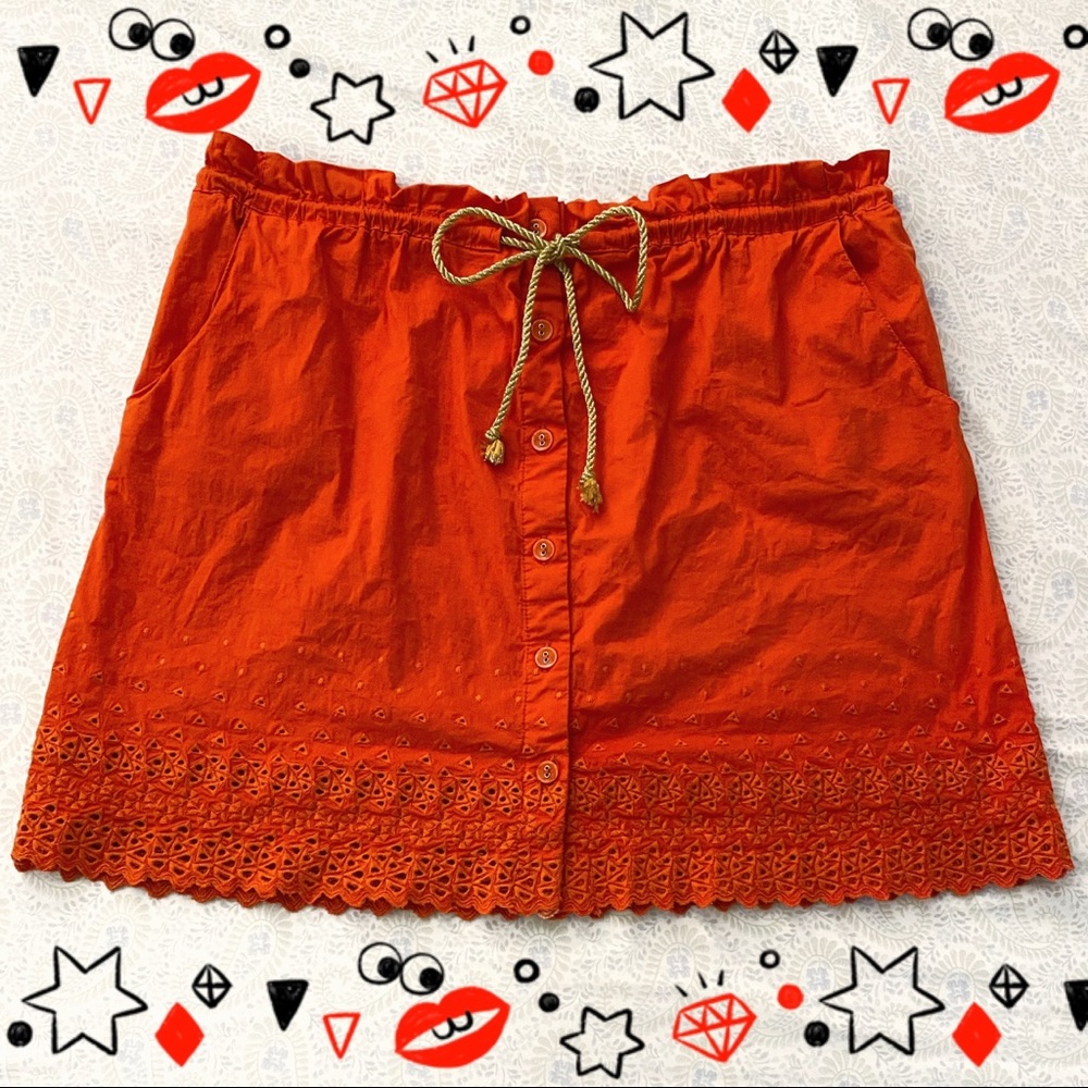 Aryn K. eyelet drawstring cotton skirt, orange